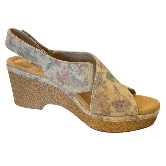 Clarks Giselle Cove Platform Open Toe Wedge Sandals Floral Slingback Sz 9 - Picture 8 of 14